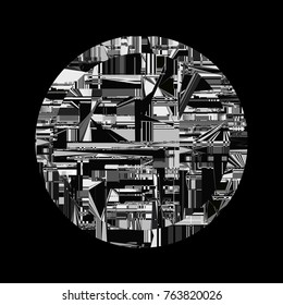 Glitch background. Screen error poster. Simple vector design. Digital pixel noise abstract circle. Device signal fail. Gadget data decay. Monitor technical problem.