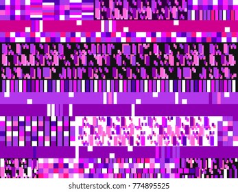 Glitch background. Signal error pixel mosaic. Ultraviolet color. Vector illustration