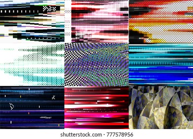 Glitch background vector glitchy abstract texture pattern tv broken screen noise textured backdrop illustration set