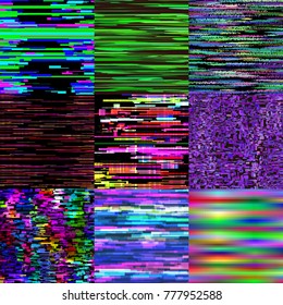 Glitch background vector glitchy noisy pixelated texture pattern tv broken computer screen with noise orabstract pixelation textured backdrop illustration set