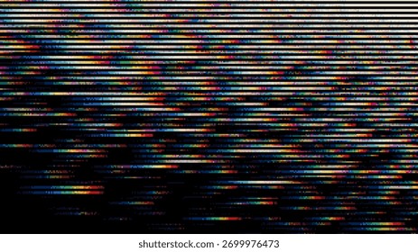 Glitch background vector with horizontal colorful stripes. Data corruption effect for digital design. Abstract mosaic texture.