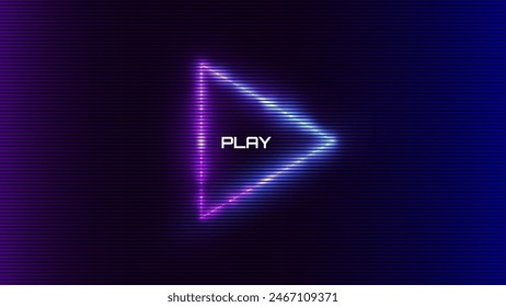 Glitch Banner with Neon Glow Triangle Play Icon. Design for Banners, Web Pages, Presentations. Vector Illustration.
