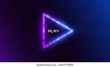 Glitch Banner with Neon Glow Triangle Play Icon. Design for Banners, Web Pages, Presentations. Vector Illustration.