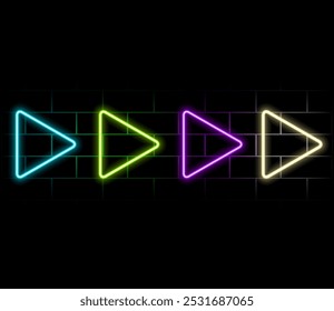 Glitch Banner with Neon Glow Triangle Play Icon. Design for Banners, Web Pages, Presentations. Vector Illustration..3.
