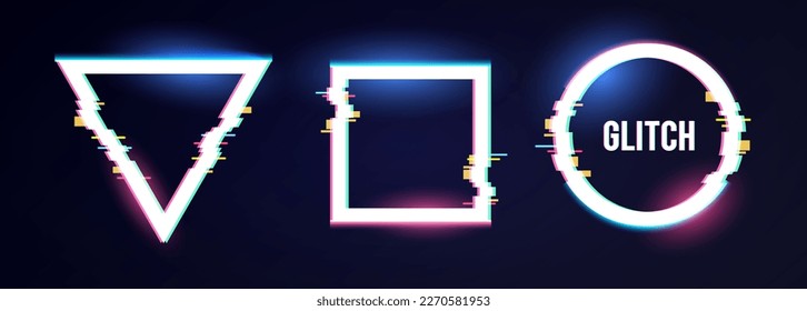 Glitch banner set. Abstract geometric design. Tehno space.