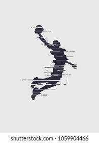 Glitch Basketball Player Silhouette Trend Glitch Vector Player Jump For The Slam Dunk