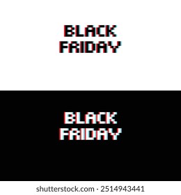 glitch black friday Anuncio de venta de texto de 8 bits, publicidad Pixel art 8 bits