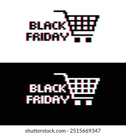 glitch black friday 8 bit text sale banner, advertising Pixel art 8-bit