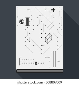 Glitch book cover/poster design template with simple geometric design elements.