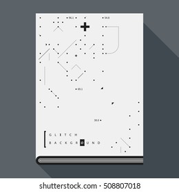 Glitch book cover/poster design template with simple geometric design elements.