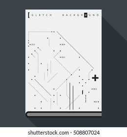 Glitch book cover/poster design template with simple geometric design elements.
