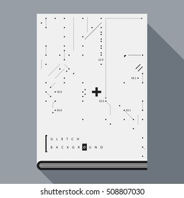 Glitch book cover/poster design template with simple geometric design elements.