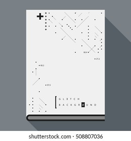 Glitch book cover/poster design template with simple geometric design elements.