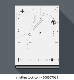 Glitch book cover/poster design template with simple geometric design elements.