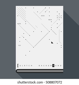 Glitch book cover/poster design template with simple geometric design elements.