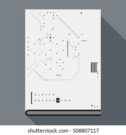 Glitch book cover/poster design template with simple geometric design elements.