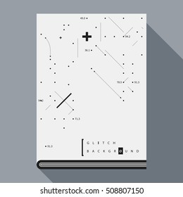 Glitch book cover/poster design template with simple geometric design elements.