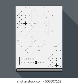 Glitch book cover/poster design template with simple geometric design elements.