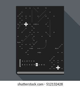 Glitch book cover/poster design template with simple geometric design elements.