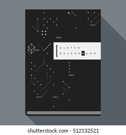 Glitch book cover/poster design template with simple geometric design elements.