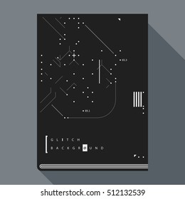 Glitch book cover/poster design template with simple geometric design elements.