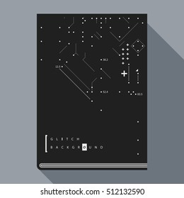 Glitch book cover/poster design template with simple geometric design elements.