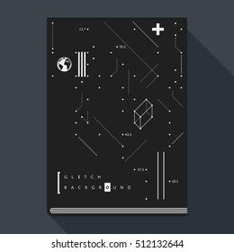 Glitch book cover/poster design template with simple geometric design elements.