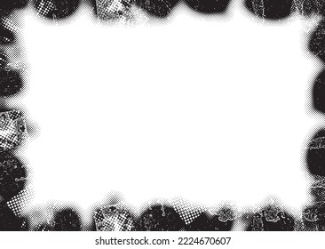Glitch border frame. Grunge layer  . Noise scratched texture . Trendy textured frame . Overlay grunge texture . Distressed effect .Vector shapes with a halftone dots . Screen print texture.