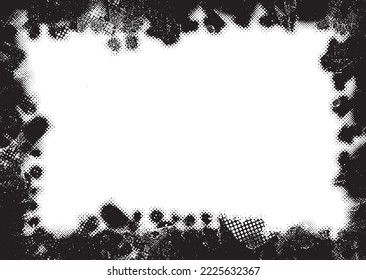 Glitch border frame. Grunge layer  . Noise scratched texture . Trendy textured frame . Overlay grunge texture . Distressed effect .Vector shapes with a halftone dots . Screen print texture.