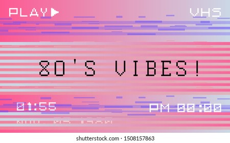 Glitch camera effect. Retro VHS background like in old video tape rewind or no signal TV screen. Vaporwave/ cyberpunk style vector illustration.