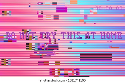 Glitch camera effect. Retro VHS background like in old video tape rewind or no signal TV screen. Vaporwave/ retrowave style vector illustration.