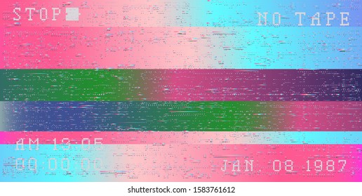 Glitch camera effect. Retro VHS background like in old 90s video tape rewind or no signal TV screen. Vaporwave/ retrowave/ synthwave style vector illustration.