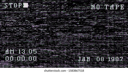 Glitch camera effect. Retro VHS background like in old 90s video tape rewind or no signal TV screen. Vaporwave/ retrowave style vector illustration.
