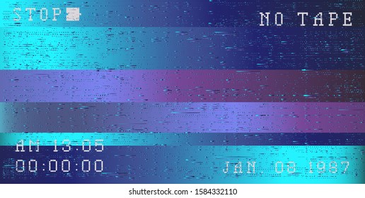 Glitch camera effect. Retro VHS background like in old 90s video tape rewind or no signal TV screen. Vaporwave/ retrowave/ synthwave style vector illustration.