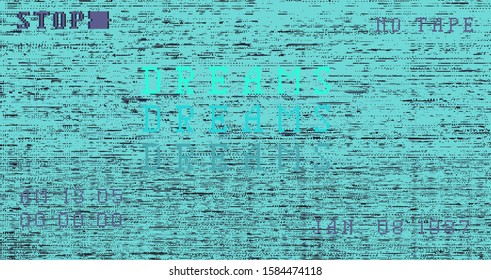 Glitch camera effect. Retro VHS background like in old 90s video tape rewind or no signal TV screen. Vaporwave/ retrowave/ synthwave style vector illustration.