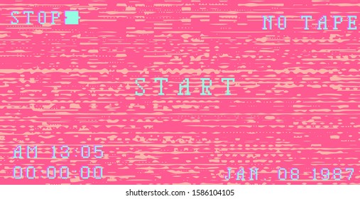 Glitch camera effect. Retro VHS background like in old 90s video tape rewind or no signal TV screen. Vaporwave/ retrowave/ synthwave style vector illustration.