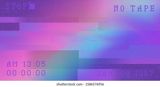 Glitch camera effect. Retro VHS background like in old 90s video tape rewind or no signal TV screen. Vaporwave/ retrowave/ synthwave style vector illustration.