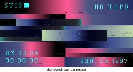 Glitch camera effect. Retro VHS background like in old 90s video tape rewind or no signal TV screen. Vaporwave/ retrowave/ synthwave style vector illustration.