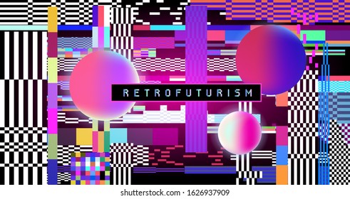 Glitch camera effect. Retro VHS background like in old video tape rewind or no signal TV screen. Vaporwave/ retrowave style vector illustration.