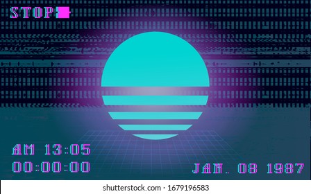 Glitch camera effect. Retro VHS background like in old video tape. Vaporwave and retrowave style vector illustration.