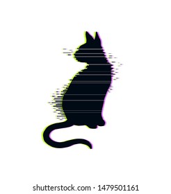 Glitch cat modern vector illustration isolated vhs rgb print design