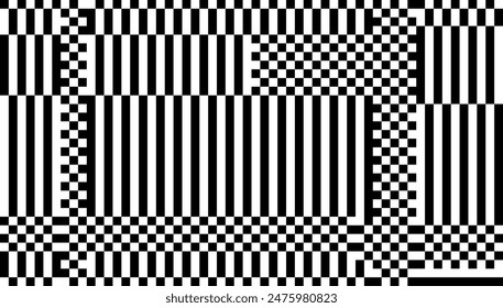 Glitch Checkered Pixels Pattern. Pixel Art Chaotic Glitchy Background. 90s CCTV VHS Screen Vibe. Vector Illustration. 