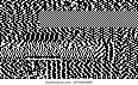 Glitch Checkered Pixels Pattern. Pixel Art Chaotic Glitchy Background. 90s CCTV VHS Screen Vibe. Vector Illustration. 