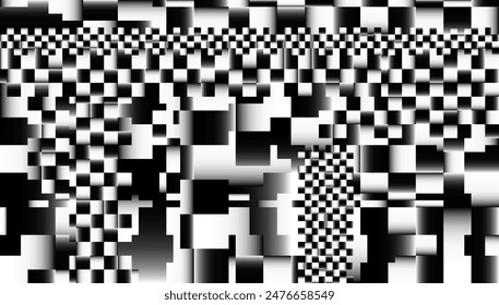 Glitch Checkered Pixels Pattern. Vintage Retro Pixel Art Chaotic Glitchy Background. 90s VHS TV Test Screen Fail Vibe. Vector Illustration.