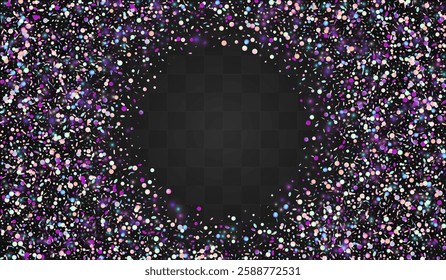 Glitch Circle Top Vector Transparent Background. Reflection Iridescent Dust Banner. Happy Invitation. Colorful Celebrate Texture.
