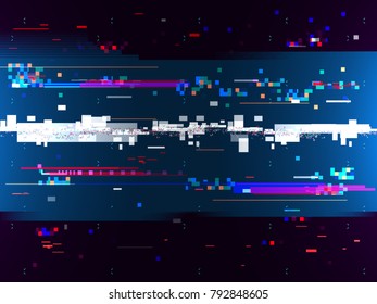 Glitch color effect background. Digital noise. Multicolor shapes and lines. Computer screen error. Vector illustration.