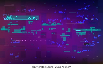 Glitch-Farbeffekt. Random Pixelformen. Videosignalproblem. Digitaler Videofehler. Futuristisches schlechtes Signal. Verzerrungslinien und Formen. Vektorgrafik.