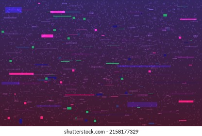 Glitch color pixels. Cyberpunk digital texture. Disintegration video effect. Abstract color distortions and shapes. Static broken signal. Vector illustration.