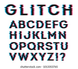 Glitch Color Shift Font. Vector Illustration.
