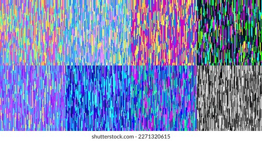 Un conjunto de patrones impecables y coloridos. Texturas pixeladas de ruido gráfico.